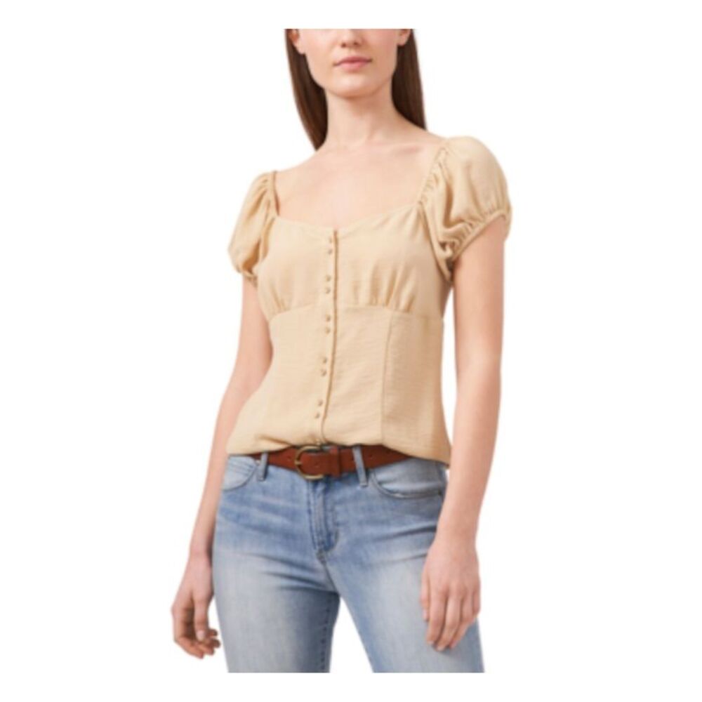 RILEY&RAE Womens Blouse Pleated Cap Sleeve Sweetheart Neckline